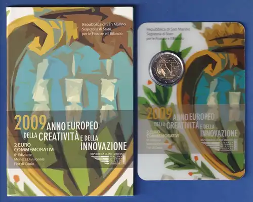 San Marino 2-Euro Gedenkmünze 2009 Kreativität und Innovation stgl im Folder 