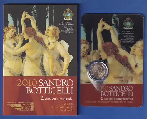 San Marino 2-Euro Gedenkmünze 2010 SANDRO BOTICELLI stgl im Folder 