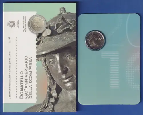 San Marino 2-Euro Gedenkmünze 2016 DONATELLO stgl im Folder 