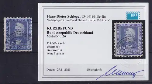 Bundesrepublik 1949 Wichern Mi.-Nr. 120 O MEMMINGEN gepr. KB SCHLEGEL BPP