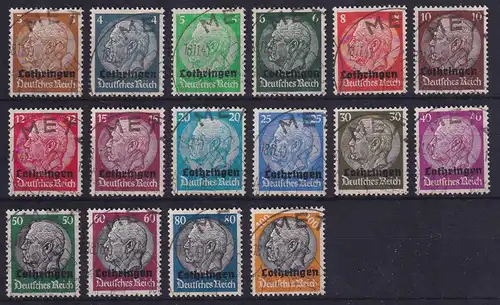 Deutsche Besetzung 2. WK, Lothringen, Hindenburg-Satz Mi.-Nr 1-16 alle O METZ