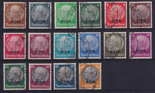 Deutsche Besetzung 2. WK, Elsaß, Hindenburg-Satz Mi.-Nr. 1-16 gestempelt