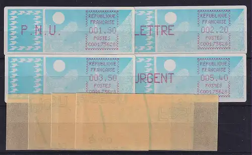 Frankreich-ATM Taube C001.75628 Paris 28  7.Tarif  Satz 4 Werte ** sp.E. lilarot