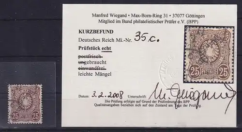 Dt. Reich 25 Pfennige Mi.-Nr. 35 c gestempelt, gepr. KB WIEGAND BPP