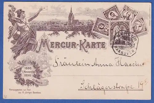 Mercur-Karte - private Stadtpost in Hannover, gelaufen am 23.11.1896