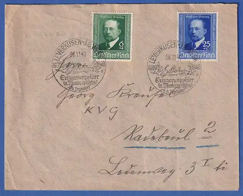 Dt. Reich 1940 Emil von Behring Mi.-Nr. 760-761 mit So.-O auf FDC