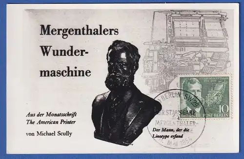 Berlin 1954 Ottmar Mergenthaler 10 Pfg. Mi.-Nr. 117 auf Maximumkarte