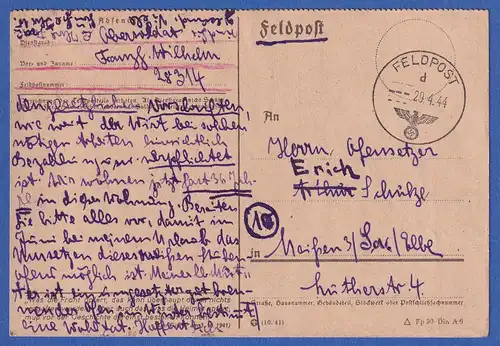 Feldpostkarte von der Ostfront nach Meißen vom April 1944