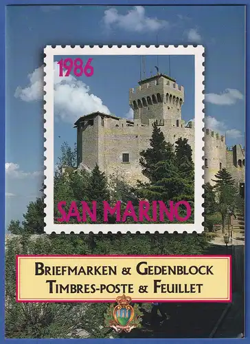 San Marino 1986 Alle Briefmarken und Gedenkblock des Jahrgangs im Folder **