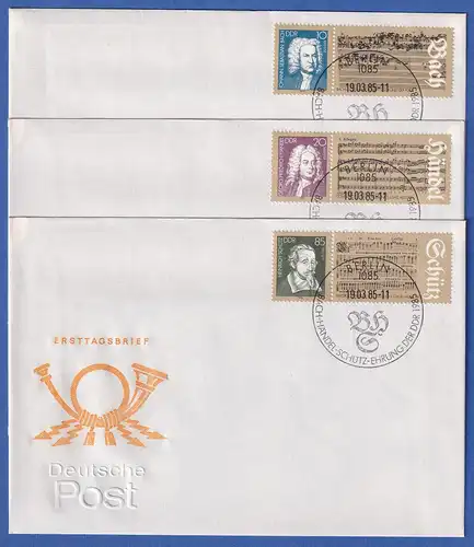 DDR 1985 Bach-Händel-Schütz Mi.-Nr. 2931-2933 mit Zierfeldern auf FDCs