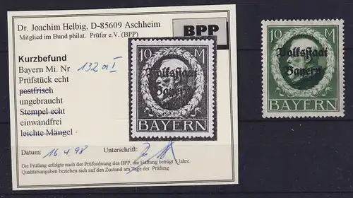 Bayern Ludwig III. Volksstaat Bayern 10 M Mi.-Nr. 132 a I * gepr. KB HELBIG BPP