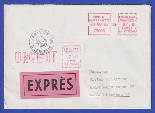 Frankreich ATM EMD-Camp LS3 PC 75508 Wert URGENT 17,40 auf Express-Brief 1983