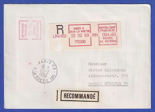 Frankreich ATM EMD-Camp LS3 PC 75508 Wert ohne Zudruck 8,50 auf R-Brief Feb 1983