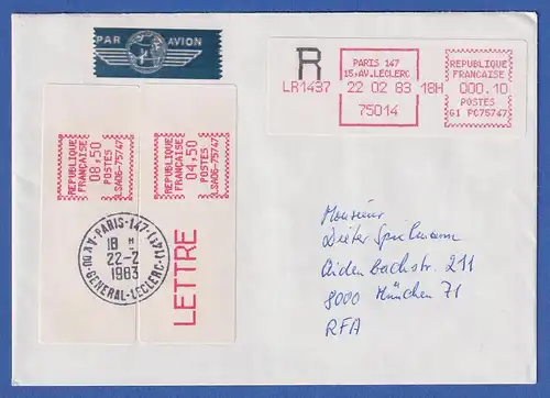 Frankreich ATM CGA-Alcatel LSA06-75747 sp. Ecken mittelrosa R-Brief mit 2 ATM