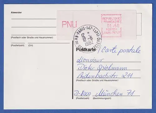 Frankreich ATM CGA-Alcatel LSA06-75747 sp. Ecken PNU 1,60 auf Postkarte nach D