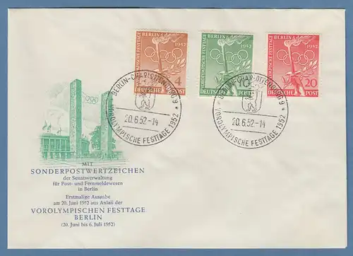 Berlin 1952 Vorolympische Festtage Mi.-Nr. 88-90 amtlicher FDC 20.6.52