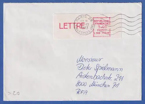 Frankreich ATM Crouzet LS08 75628 LETTRE 3,60 auf Brief nach München 17.12.83