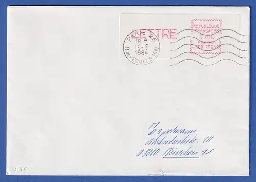 Frankreich ATM Crouzet LS08 75628 LETTRE 2,00 rosarot auf Brief n. München, 1984