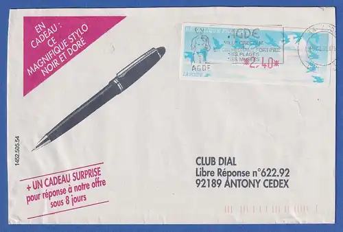 Frankreich ATM Vogelzug Automat LISA Wert 2,40 auf Bedarfsbrief, März 1995