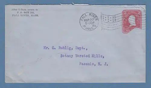 USA 1905 Ganzsache mit großem DRUCKAUSFALL beim Wertstempel  unten rechts !