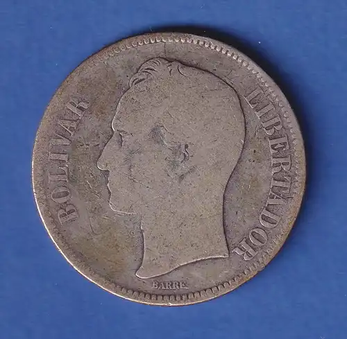 Venezuela 1886 Silber-Kursmünze 5 Bolivares 25g Ag900