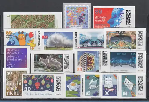 Bundesrepublik alle selbstklebenden Briefmarken des Jahrgangs 2021 komplett **