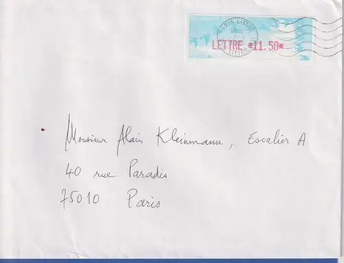 Frankreich ATM Vogelzug Automat LISA LETTRE 11,50 auf Brief, O PARIS 1998