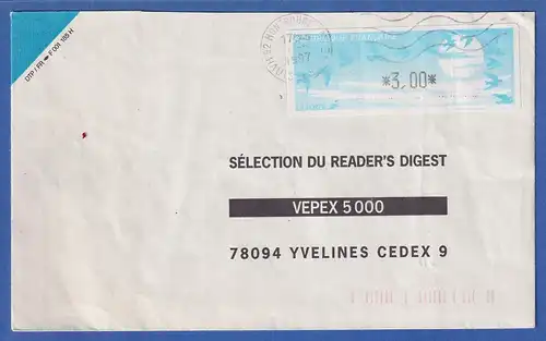 Frankreich ATM Vogelzug Automat LISA Druck schwarz Wert 3,00 auf Brief, 1997