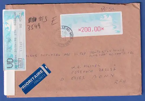 Frankreich ATM Vogelzug Automat DIVA Höchstwert 200,00 auf Brief, Trouville 1998