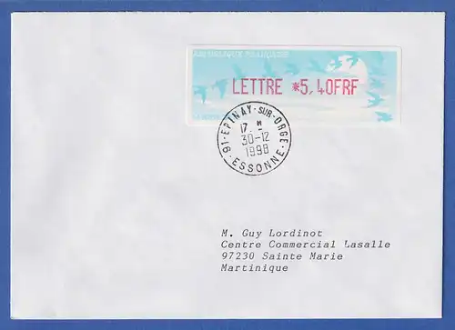 Frankreich ATM Vogelzug Automat LISA Wert LETTRE 5,40FRF auf Brief n. Martinique