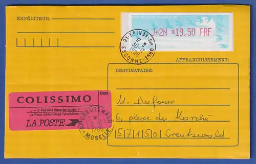 Frankreich ATM Vogelzug Automat LISA  J+2N 19,50 FRF auf Colissimo O EPINAY 1998