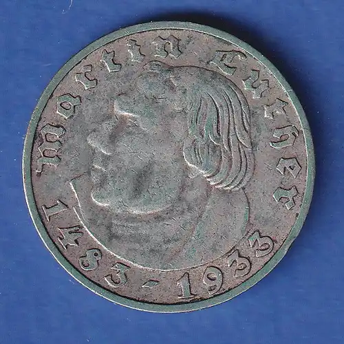 Deutsches Reich Silbermünze Martin Luther 2 Reichsmark 1933 J