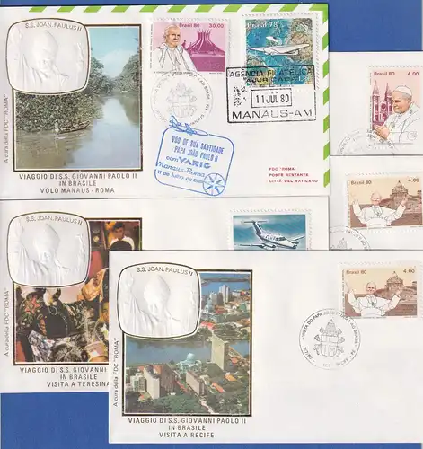Brasilien 1980 - Besuch Papst Johannes Paul II. - 5 verschiedene Belege