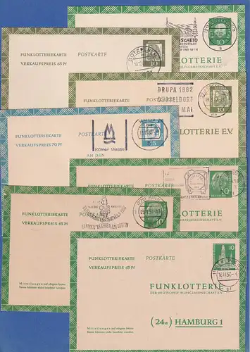 Bund 1957/63 Lot 7 verschiedene Funklotteriepostkarten , gebraucht.