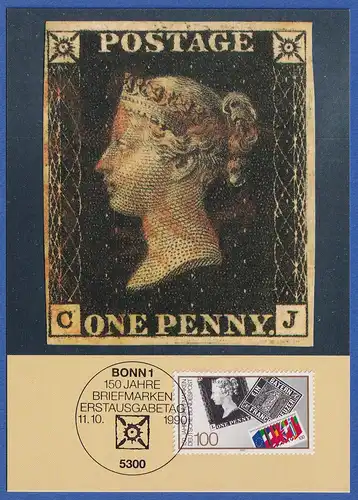 Bund 1990 150 Jahre Briefmarken Mi.-Nr. 1479 auf Maximumkarte Black Penny