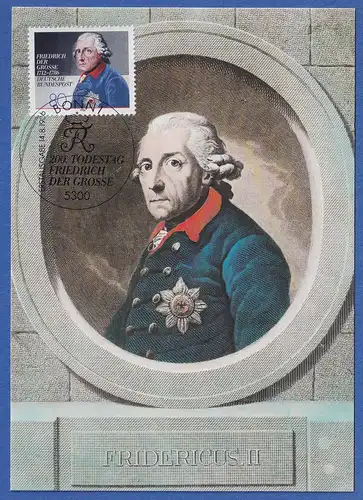 Bund 1986 Friedrich der Große Mi.-Nr. 1292 mit ET-O auf schöner Maximumkarte