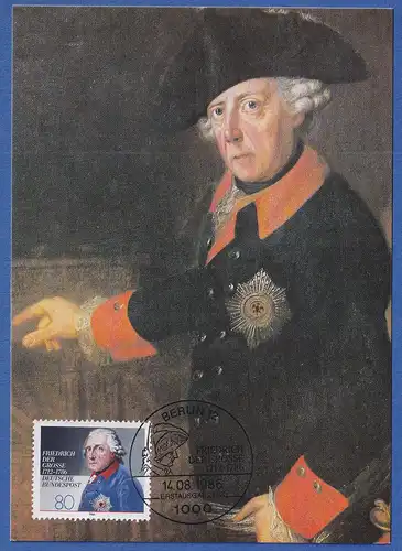 Bund 1986 Friedrich der Große Mi.-Nr. 1292 mit ET-O auf schöner Maximumkarte