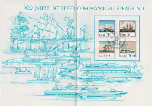 DDR 1988 Schiffer-Compagnie Stralsund Mi.-Nr. 3198-3201 mit ET-O im Folder