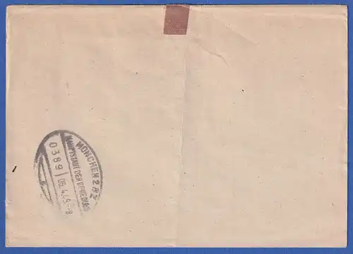 Dt. Reich 5.4.45 Feldpostbrief-Einschreiben vom Wehrmeldamt Gröbenzell