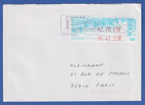 Frankreich ATM Vogelzug Aut. LISA  FRF / EUR 2,70 Druck rot/schwarz auf Brief