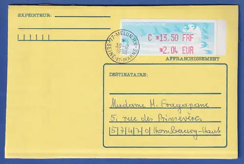 Frankreich ATM Vogelzug Aut. LISA  FRF / EUR C 13,50 FRF / 2,04 EUR auf Colieco