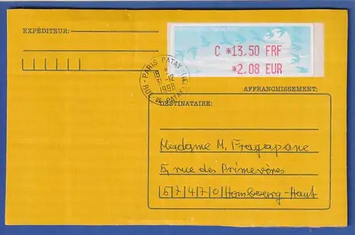 Frankreich ATM Vogelzug Aut. LISA  FRF / EUR C 13,50 FRF / 2,08 EUR auf Colieco