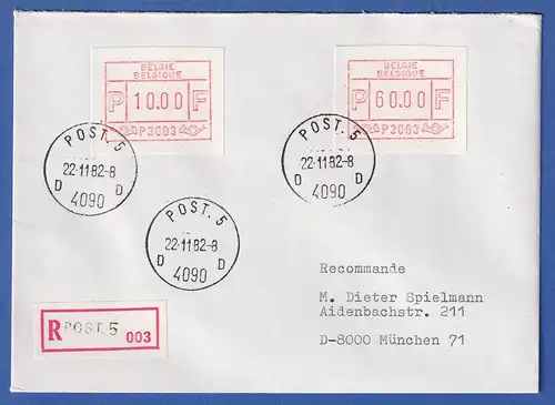 Belgien FRAMA-ATM 1.Ausgabe Aut.-Nr. P3003 R-Brief mit 2 ATM, O POST.5 22.11.82
