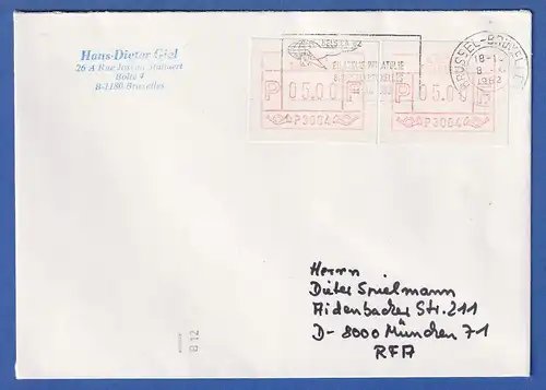 Belgien FRAMA-ATM 1.Ausgabe Aut.-Nr. P3004 Wert 5,00 2x auf Brief, Brüssel 1982