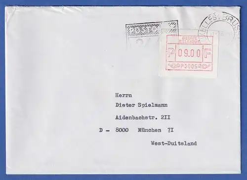 Belgien FRAMA-ATM 1.Ausgabe Aut.-Nr. P3005 Wert 9,00 auf Brief, Brüssel 1982