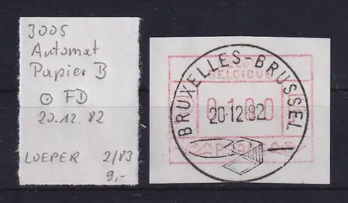 Belgien FRAMA-ATM 1.Ausgabe P3005 auf y-Papier mit ET-O 20.12.82 