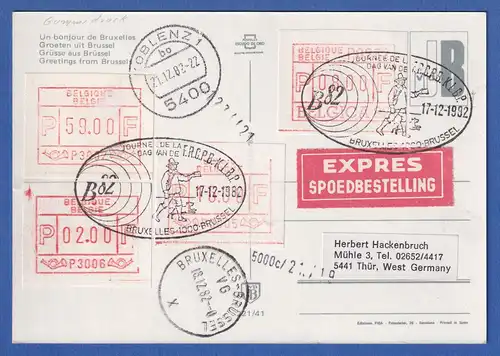 Belgien FRAMA-ATM 1.Ausgabe P3022 Gummidruck in MIF auf Expr.-Postkarte 1982