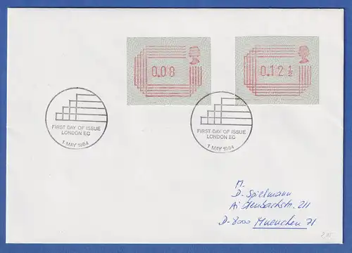 Großbritannien FRAMA-ATM FDC LONDON 1.5.84 mit 2 ATM gel. nach München