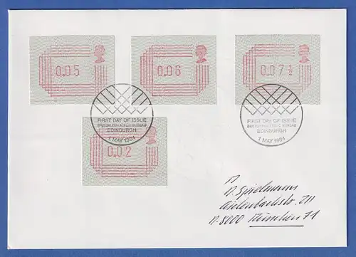 Großbritannien FRAMA-ATM FDC EDINBURGH 1.5.84 mit 4 ATM gel. nach München