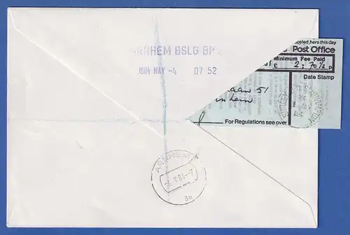 Großbritannien FRAMA-ATM 5 Werte auf R Expr.-FDC mit Tages-O Southampton 1.5.84